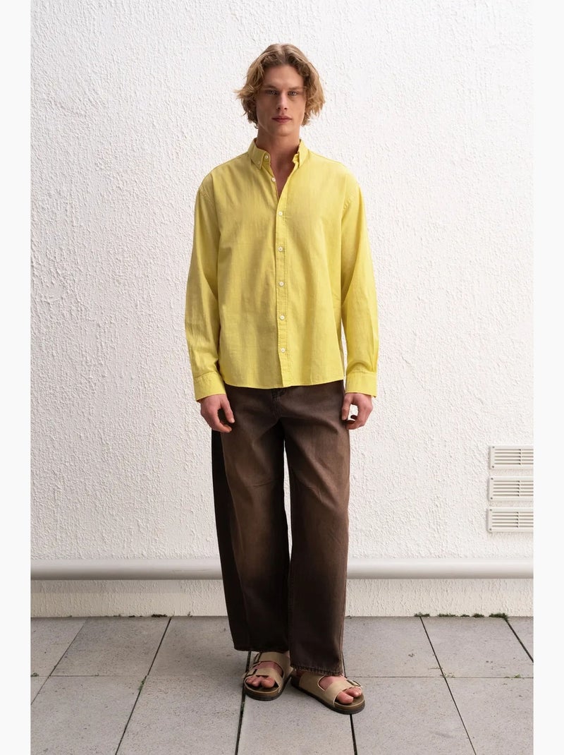 Camisa de algodón extragrande con botones giesto Amarillo - Kiabi