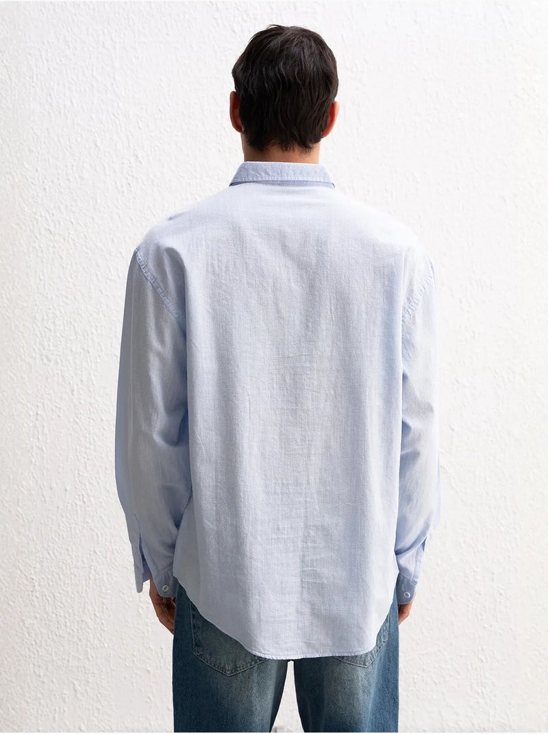 Camisa de algodón extragrande con botones giesto Azul pastel - Kiabi