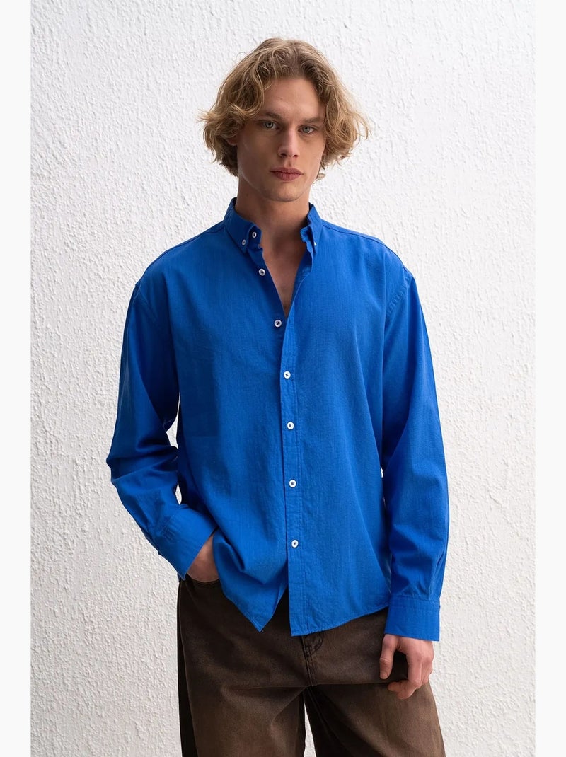 Camisa de algodón extragrande con botones giesto Azul zafiro - Kiabi