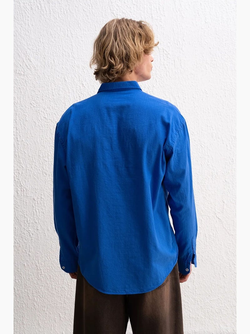 Camisa de algodón extragrande con botones giesto Azul zafiro - Kiabi