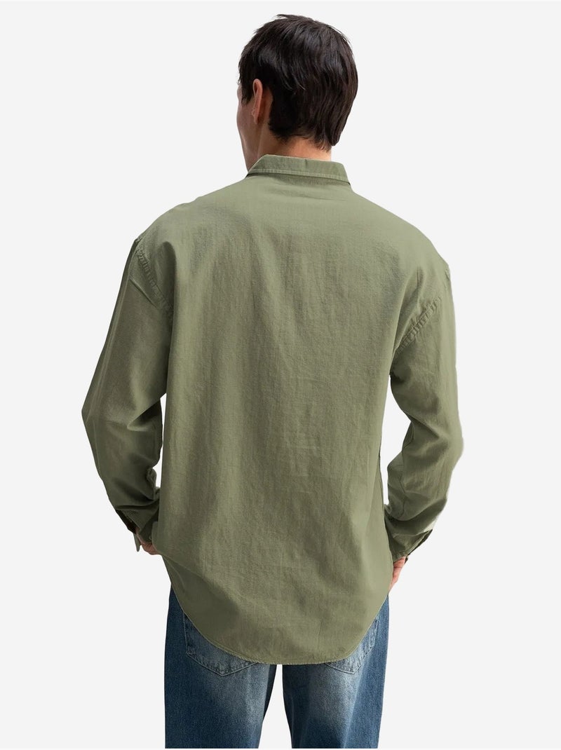 Camisa de algodón extragrande con botones giesto Caqui - Kiabi