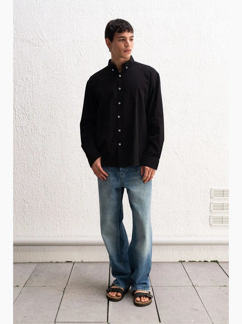 Camisa de algodón extragrande con botones giesto Gris negro - Kiabi