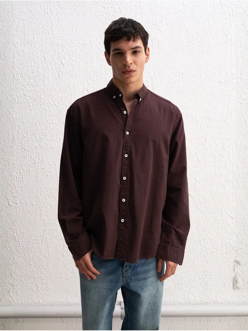 Camisa de algodón extragrande con botones giesto Marrón chocolate - Kiabi