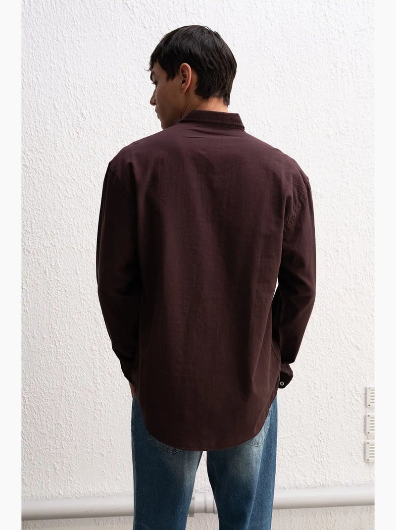 Camisa de algodón extragrande con botones giesto Marrón chocolate - Kiabi