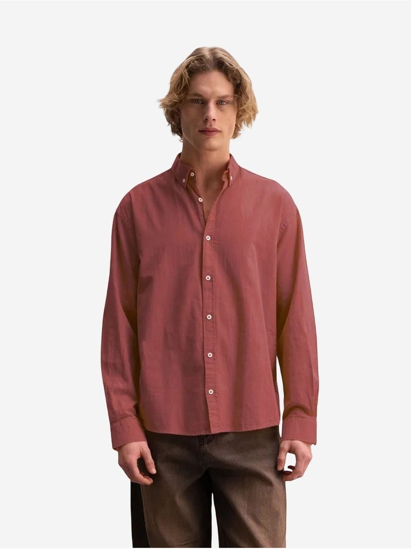 Camisa de algodón extragrande con botones giesto Rojo burdeos - Kiabi