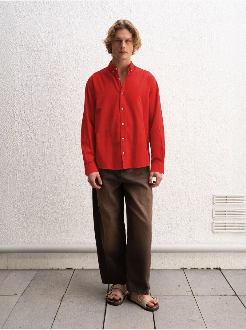 Camisa de algodón extragrande con botones giesto Rojo - Kiabi