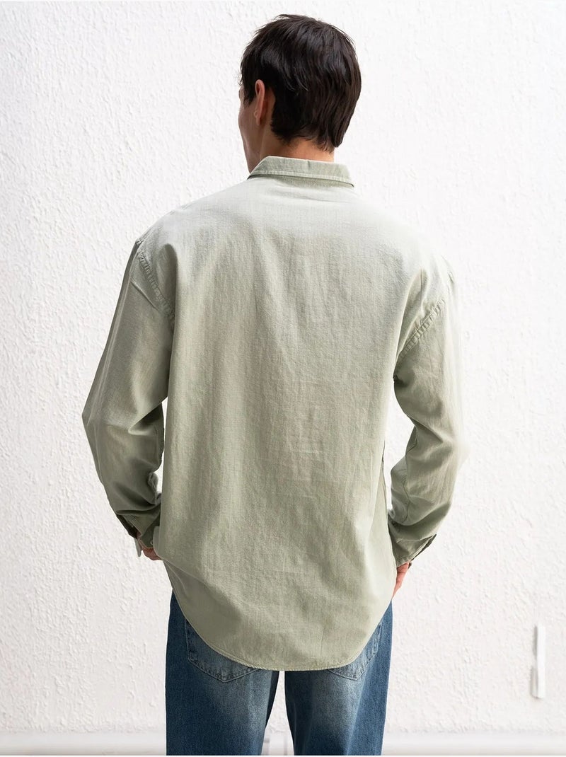 Camisa de algodón extragrande con botones giesto Verde menta - Kiabi