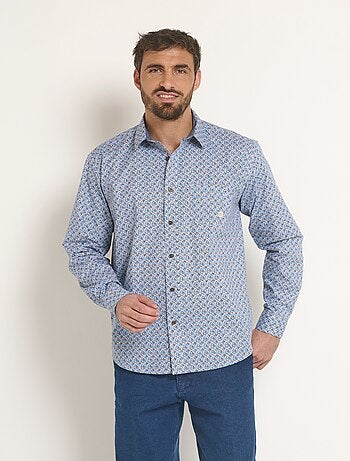 Camisa de algodón microestampado de manga larga - Afibel