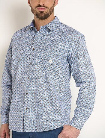 Camisa de algodón microestampado de manga larga - Afibel