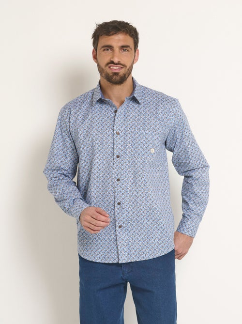 Camisa de algodón microestampado de manga larga - Afibel - Kiabi