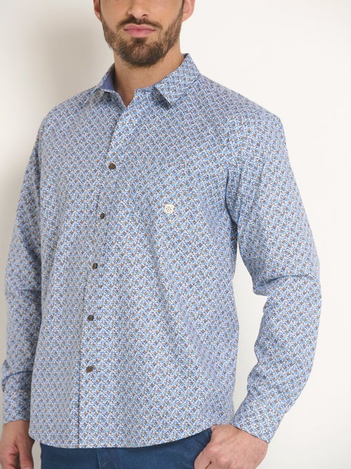 Camisa de algodón microestampado de manga larga - Afibel - Kiabi
