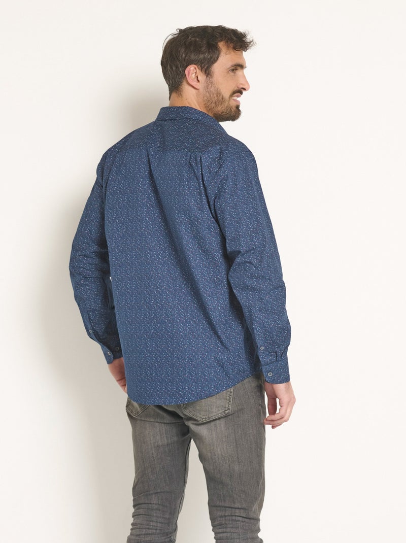 Camisa de algodón microestampado de manga larga - Afibel Azul marino - Kiabi