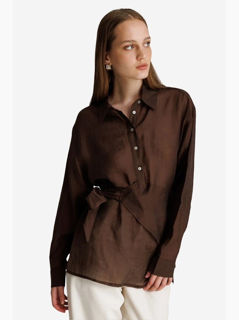 Camisa de algodón para mujer mixray Marrón chocolate - Kiabi