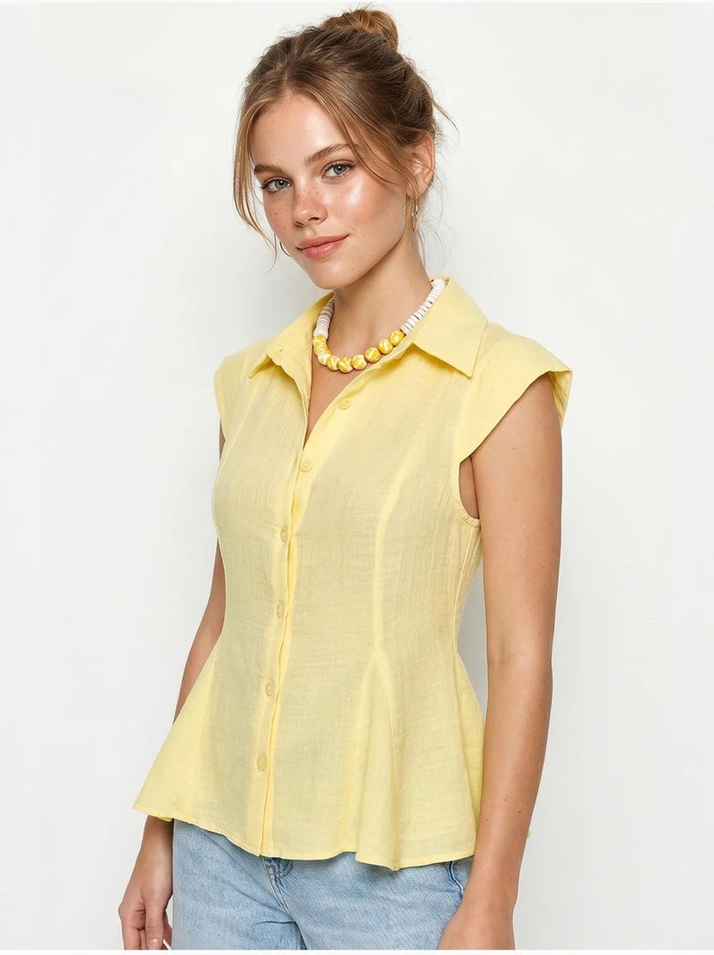 Camisa de algodón sin mangas entallada lucci Amarillo limón - Kiabi