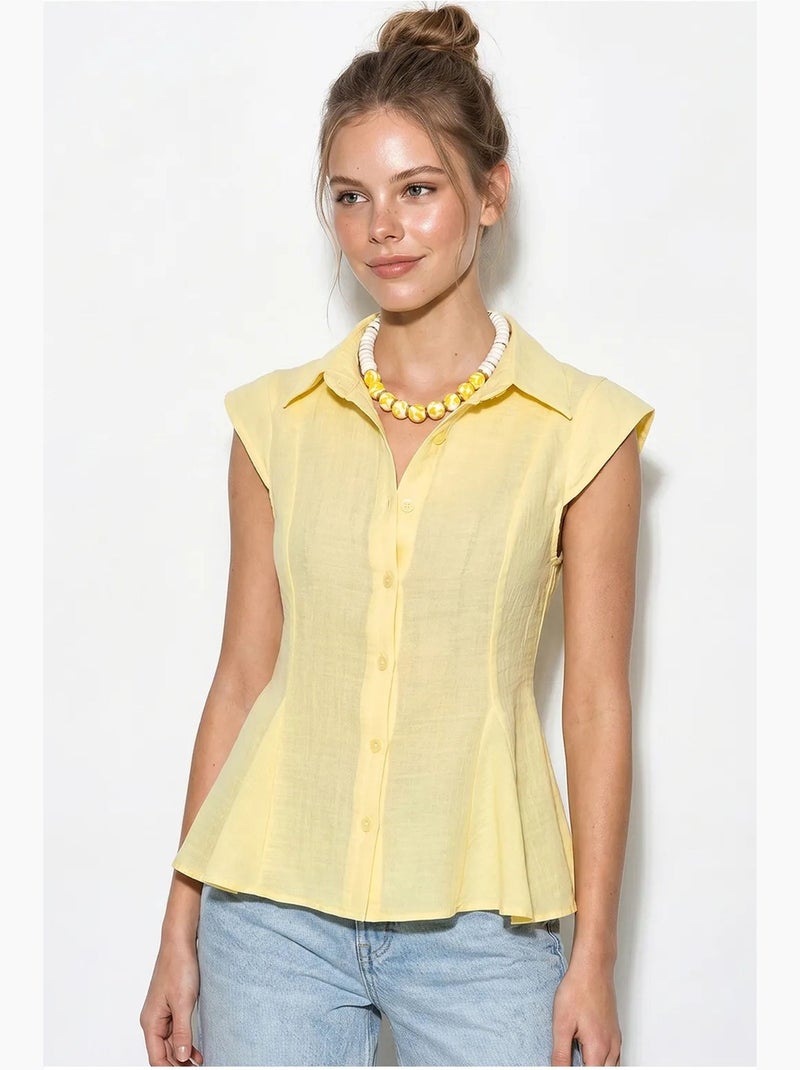 Camisa de algodón sin mangas entallada lucci Amarillo limón - Kiabi