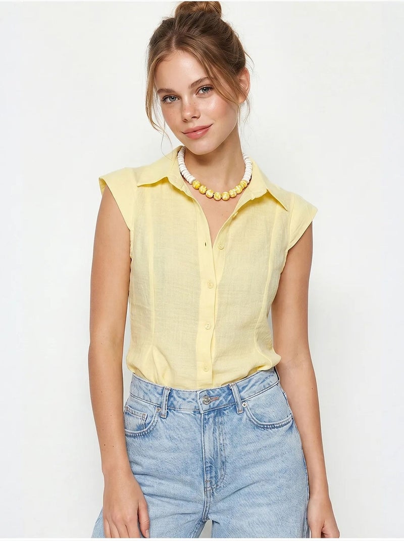 Camisa de algodón sin mangas entallada lucci Amarillo limón - Kiabi
