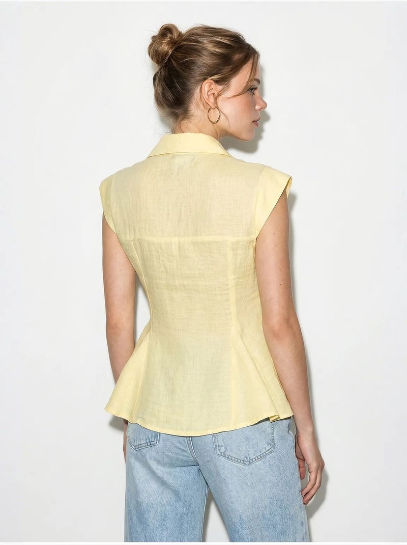 Camisa de algodón sin mangas entallada lucci Amarillo limón - Kiabi