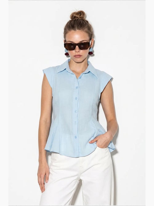 Camisa de algodón sin mangas entallada lucci - Kiabi Camisa de algodón sin mangas entallada lucci - Kiabi