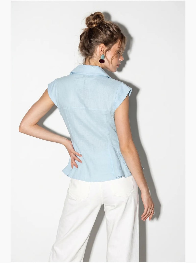 Camisa de algodón sin mangas entallada lucci Azul cielo - Kiabi