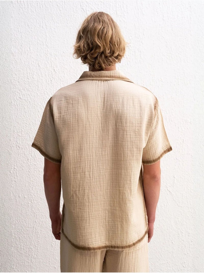 Camisa de algodón tejido texturizado con cierre de botones giesto Beige arcilla - Kiabi