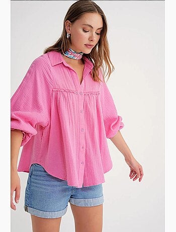 Camisa de algodón texturizado con botones mixray