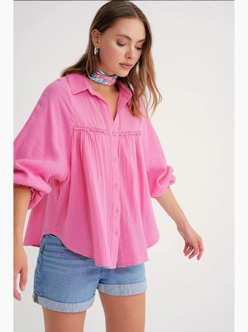 Camisa de algodón texturizado con botones mixray - Kiabi