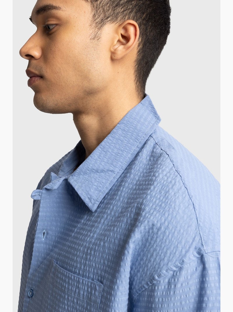 Camisa de algodón texturizado con botones y bolsillo giesto Azul claro - Kiabi