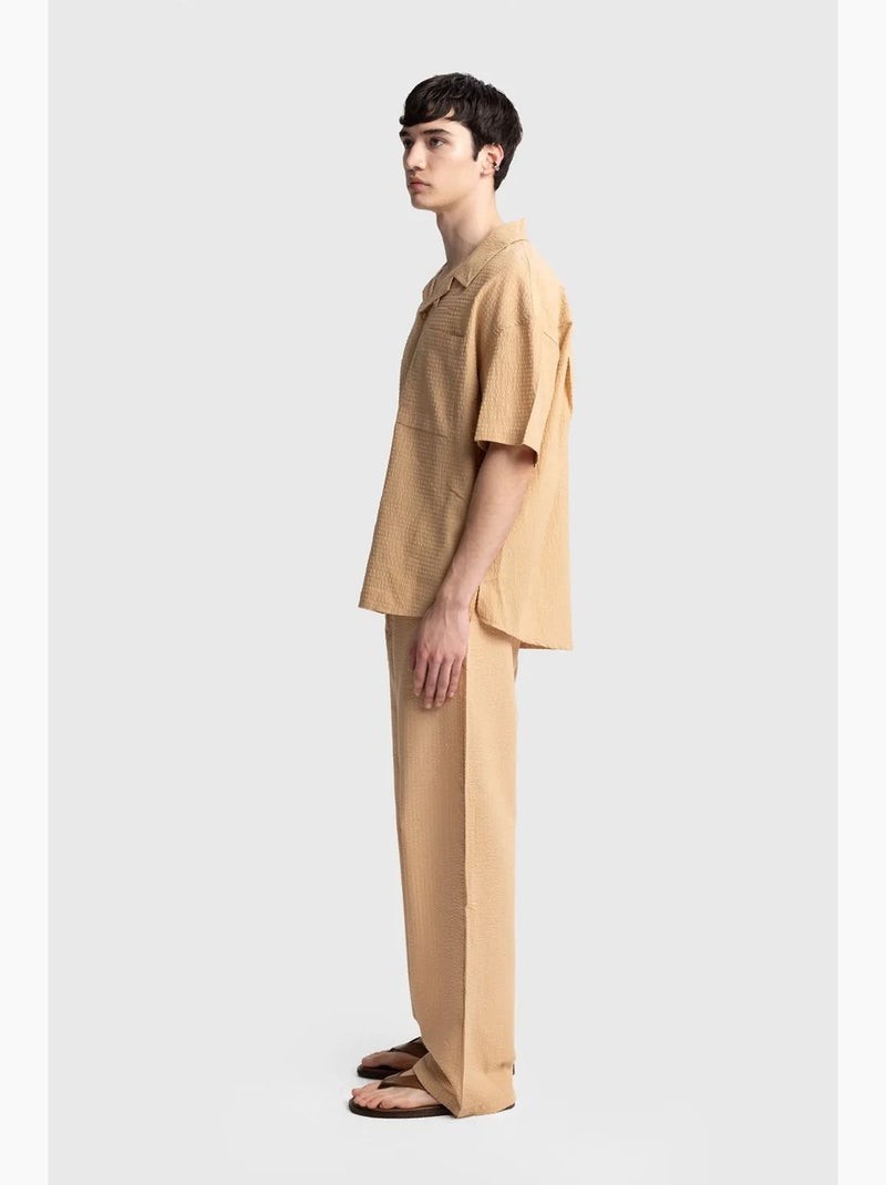 Camisa de algodón texturizado con botones y bolsillo giesto Greige - Kiabi