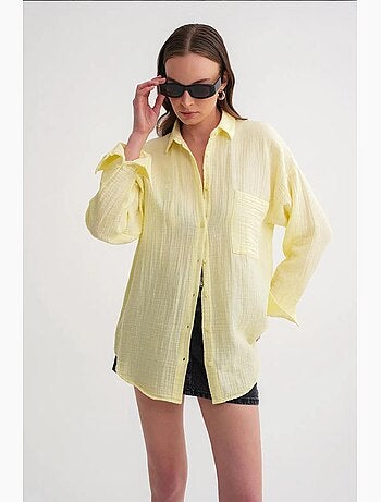 Camisa de algodón texturizado con botones y bolsillo mixray