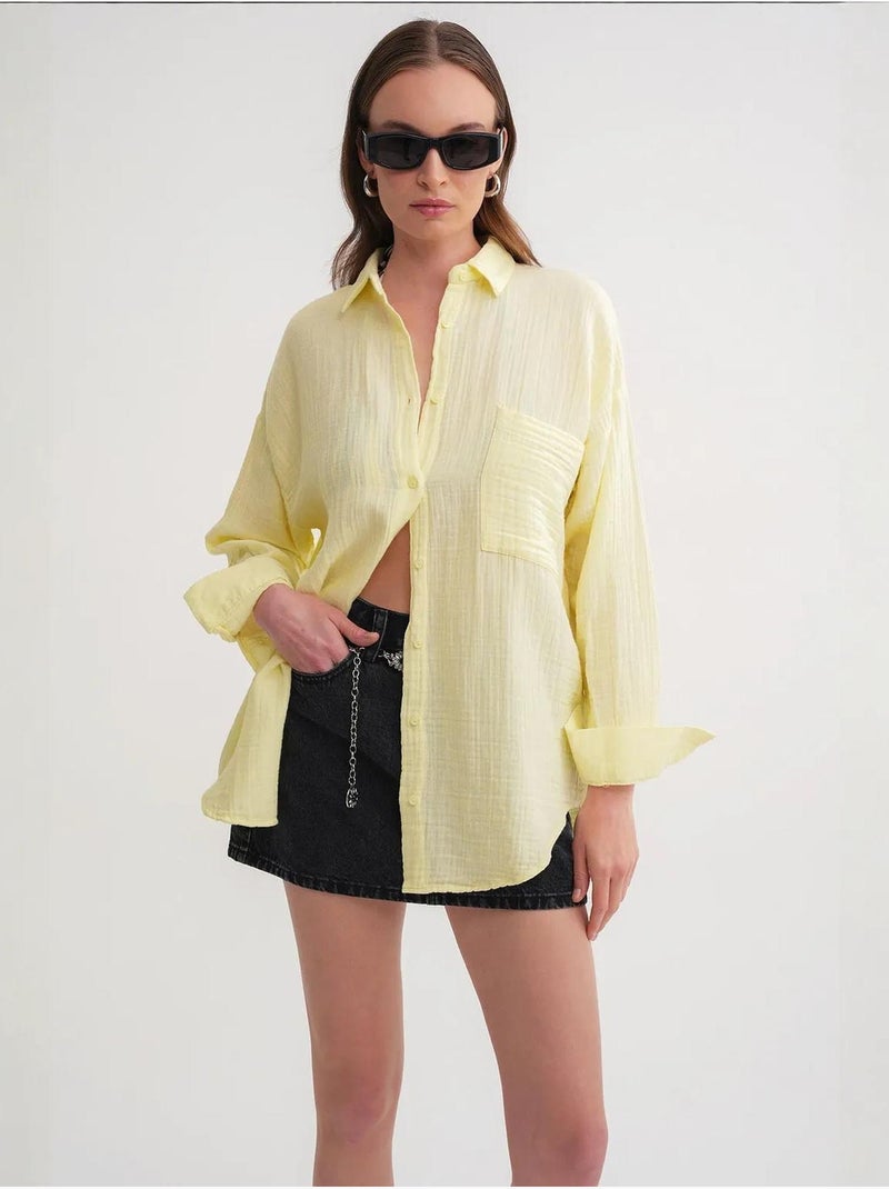 Camisa de algodón texturizado con botones y bolsillo mixray Ámbar - Kiabi