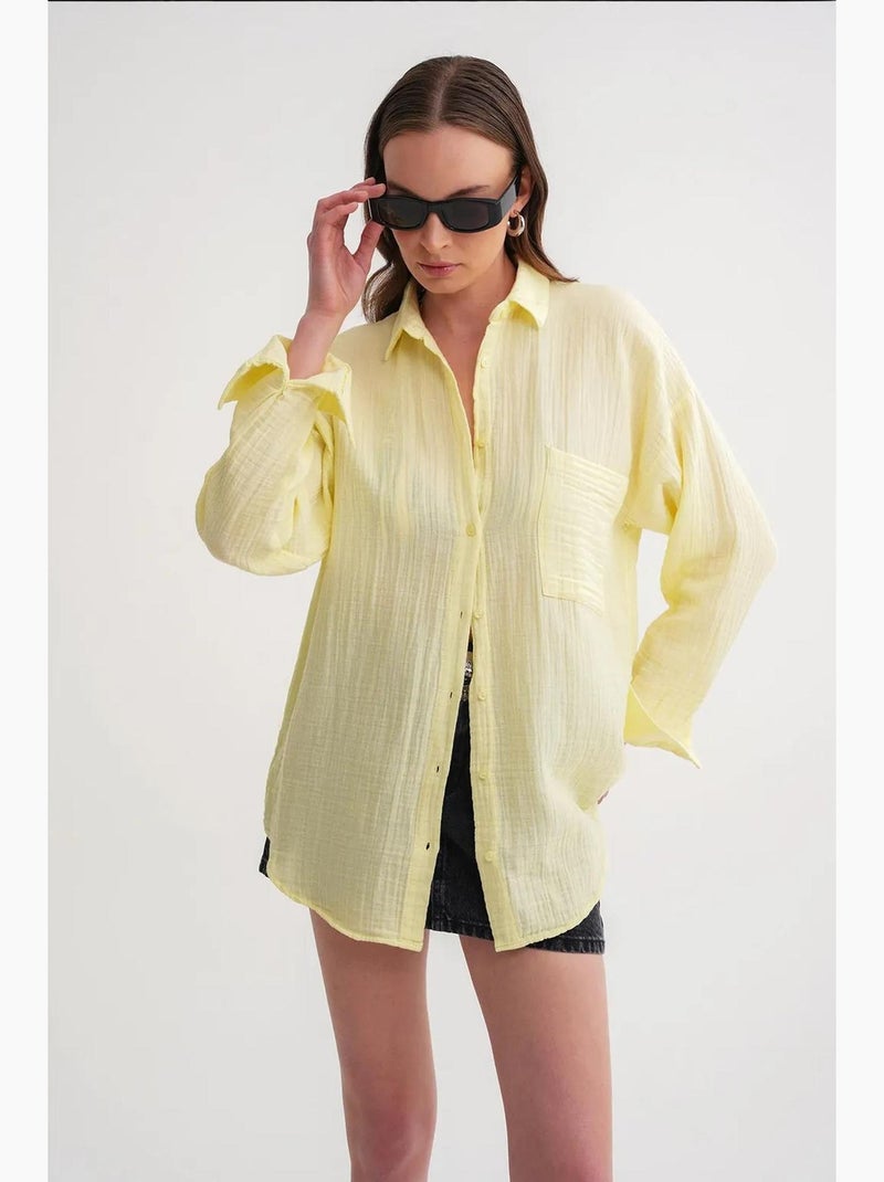 Camisa de algodón texturizado con botones y bolsillo mixray Ámbar - Kiabi
