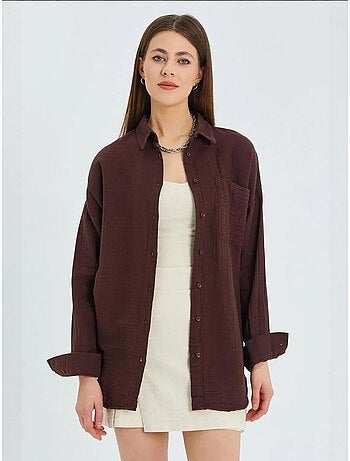Camisa de algodón texturizado con botones y bolsillo mixray