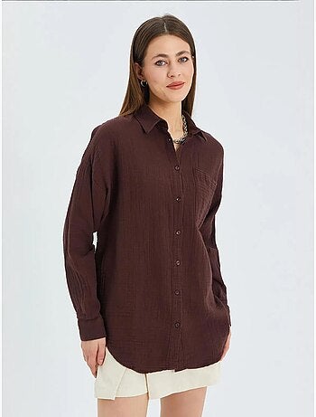 Camisa de algodón texturizado con botones y bolsillo mixray