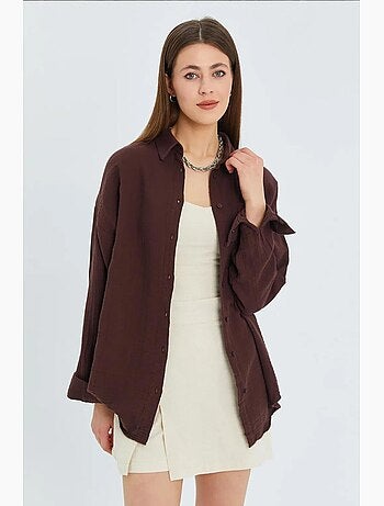 Camisa de algodón texturizado con botones y bolsillo mixray