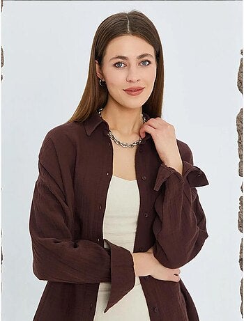 Camisa de algodón texturizado con botones y bolsillo mixray