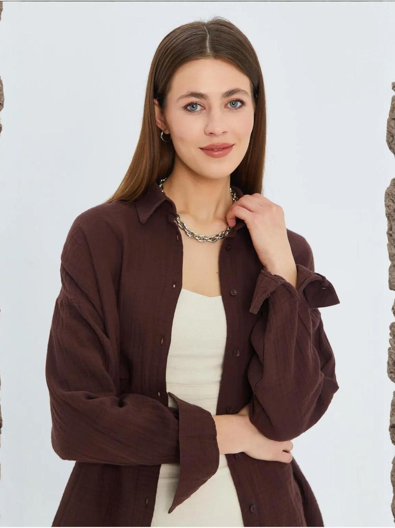 Camisa de algodón texturizado con botones y bolsillo mixray Marrón claro - Kiabi