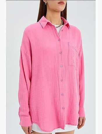 Camisa de algodón texturizado con botones y bolsillo mixray