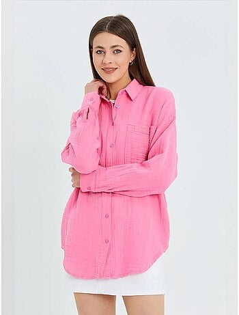 Camisa de algodón texturizado con botones y bolsillo mixray