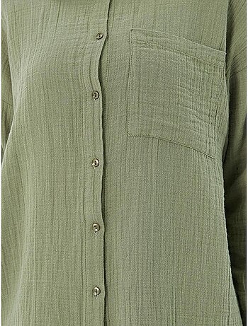 Camisa de algodón texturizado con botones y bolsillo mixray