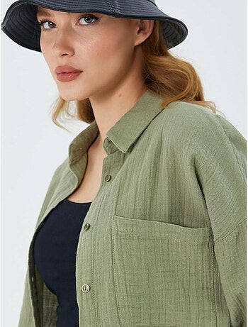 Camisa de algodón texturizado con botones y bolsillo mixray