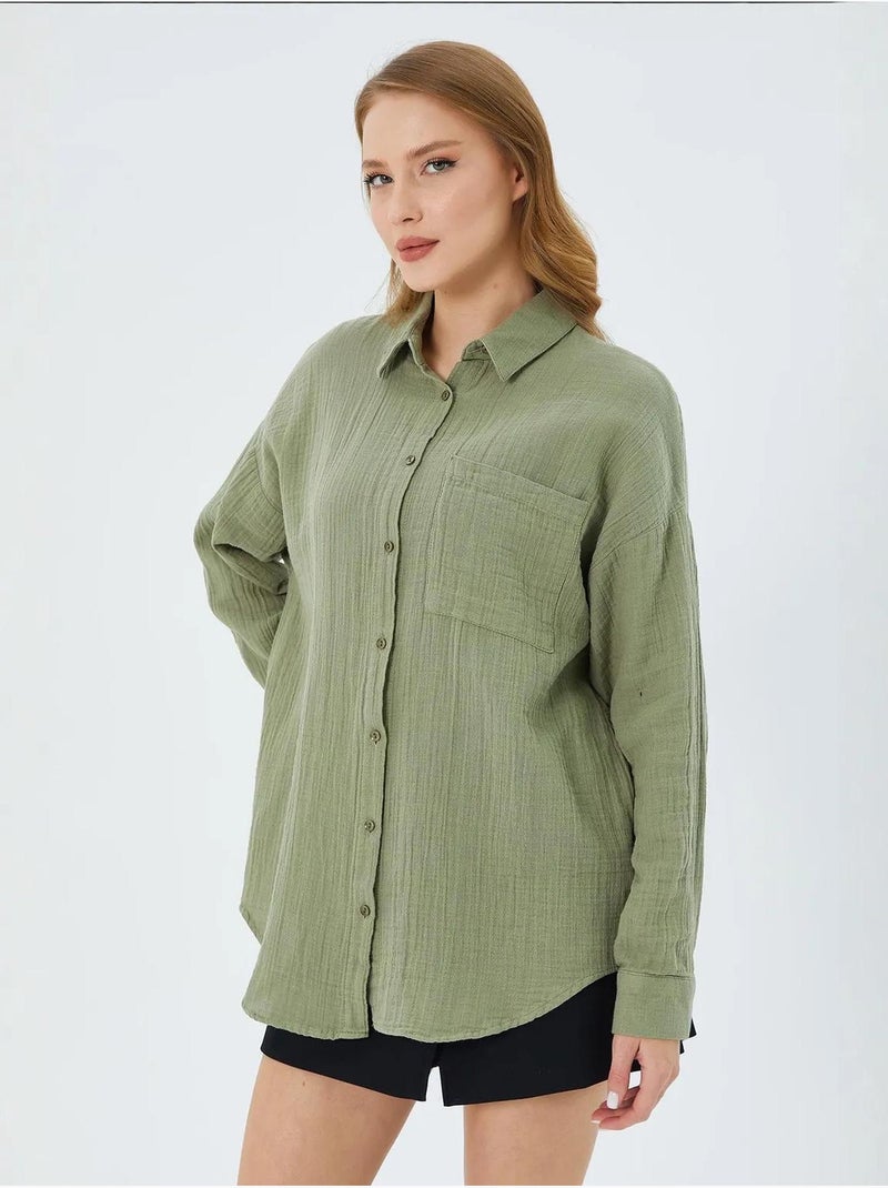 Camisa de algodón texturizado con botones y bolsillo mixray Verde pastel - Kiabi