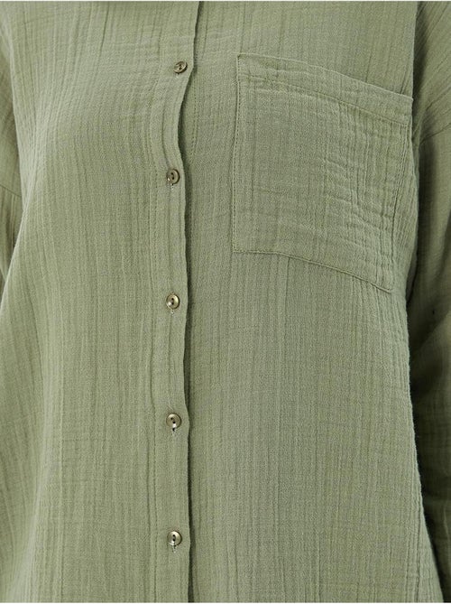 Camisa de algodón texturizado con botones y bolsillo mixray - Kiabi Camisa de algodón texturizado con botones y bolsillo mixray - Kiabi