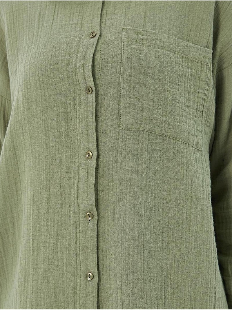 Camisa de algodón texturizado con botones y bolsillo mixray Verde pastel - Kiabi