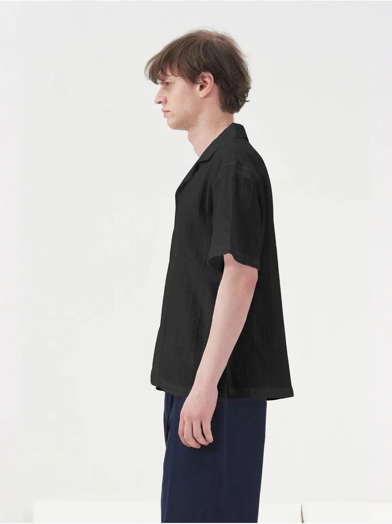 Camisa de algodón texturizado de manga corta giesto Negro - Kiabi