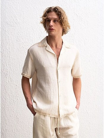 Camisa de algodón texturizado de manga corta para hombre giesto