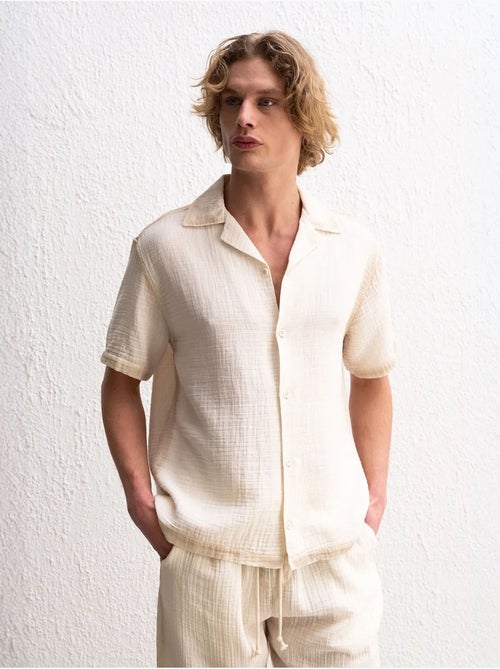 Camisa de algodón texturizado de manga corta para hombre giesto - Kiabi Camisa de algodón texturizado de manga corta para hombre giesto - Kiabi