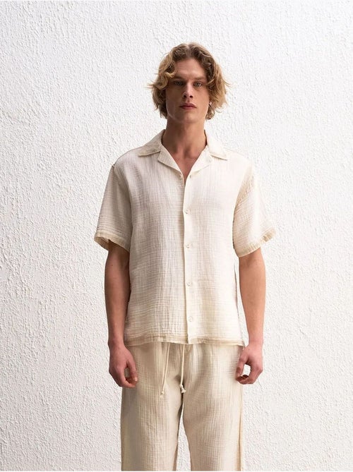 Camisa de algodón texturizado de manga corta para hombre giesto - Kiabi Camisa de algodón texturizado de manga corta para hombre giesto - Kiabi