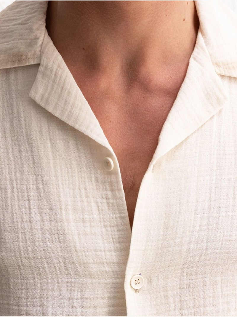 Camisa de algodón texturizado de manga corta para hombre giesto Crudo - Kiabi