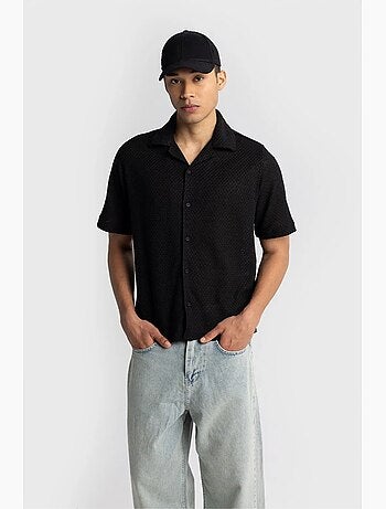 Camisa de algodón texturizado de manga corta para hombre giesto
