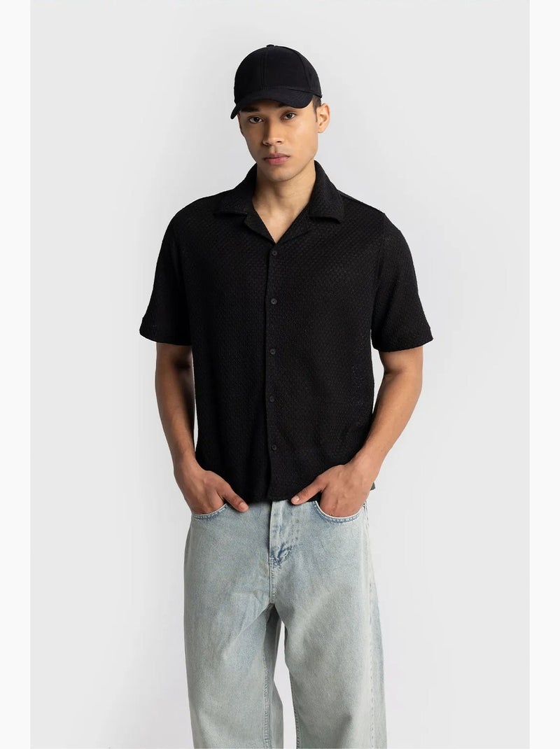 Camisa de algodón texturizado de manga corta para hombre giesto Negro - Kiabi